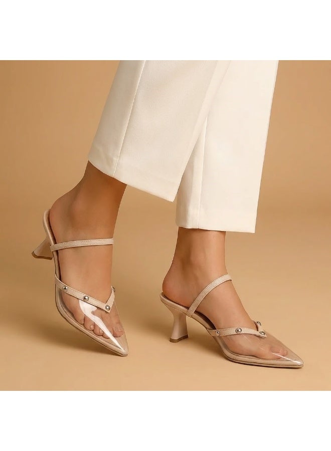 لايف ستيلاش  أحذية بكعب متوسط مع شريط مطاطي F-604 - شفاف - Image 1